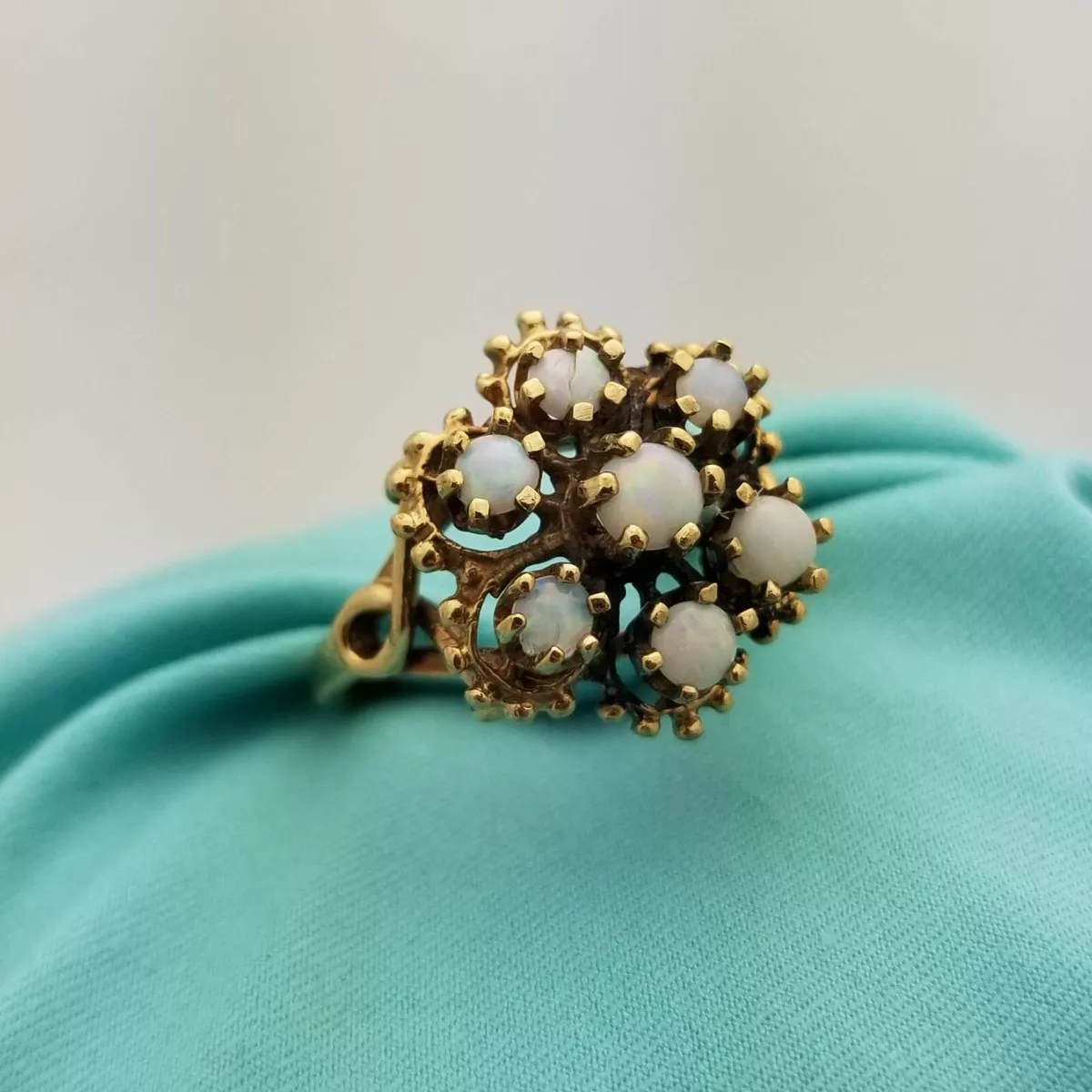 Vintage Trubrite 10K Gold 7 Stone Australian Opal Floral Cluster