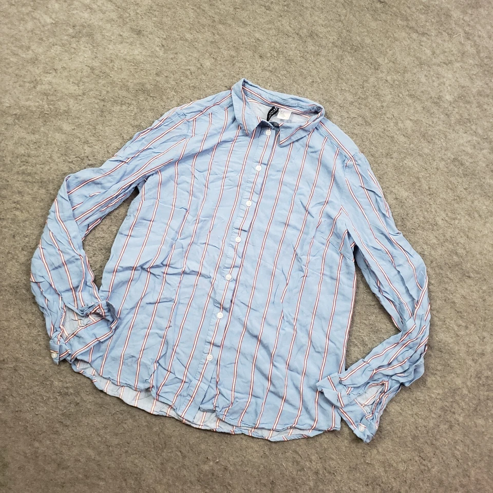 Camisa H&M Mujer 2 Blusa Azul Abotonada Manga Larga Rayas Cuello Damas * Foto 2 de 4