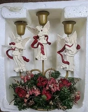 3 Christmas angels candelabra all making music Christmas candle present gift VTG