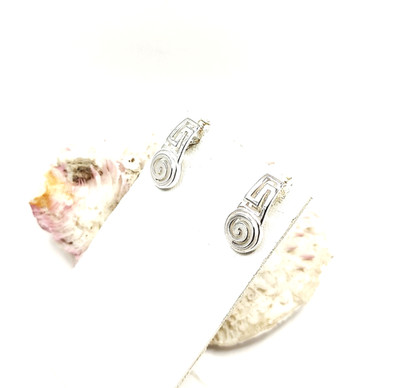 Handmade Ancient Greek Key Silver 925 Stud Earrings For Women with Spiral