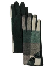 Womens Green Buffalo Plaid Bow Stretch Fit Texting & Tech Touchscreen Gloves