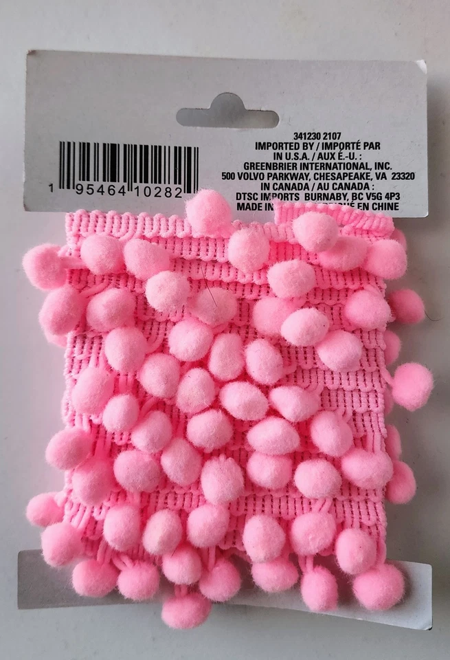 Borde de pompón rosa cuadrado Crafter’s 3 yardas cada uno – Lote de 3 rollos, nuevo Foto 2 de 3