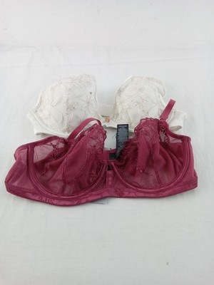 M&S Rosie Womens 2pcs Underwired Non Padded Bras Burgundy Ivory Size 32C NEW