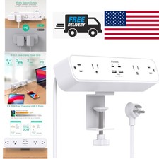 5ft Desk Clamp Power Strip with 4 Outlets and USB Ports for Organized Workspace
