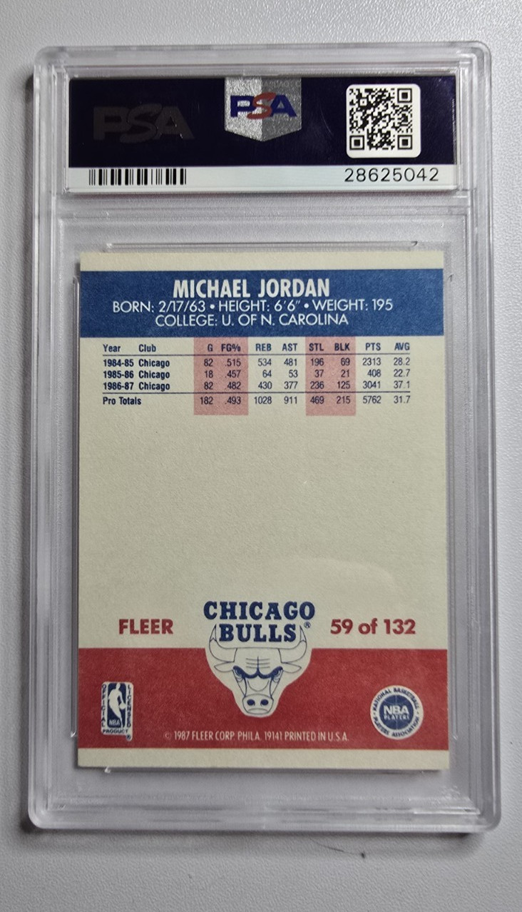 1987 Fleer #59 Michael Jordan Graded by PSA EYE APPEAL LOOKS NEAR MINT view 7