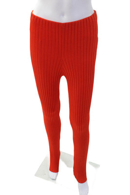 Galvan London Womens Ribbed Knit Elastic Waist Flared Pants Red Size M