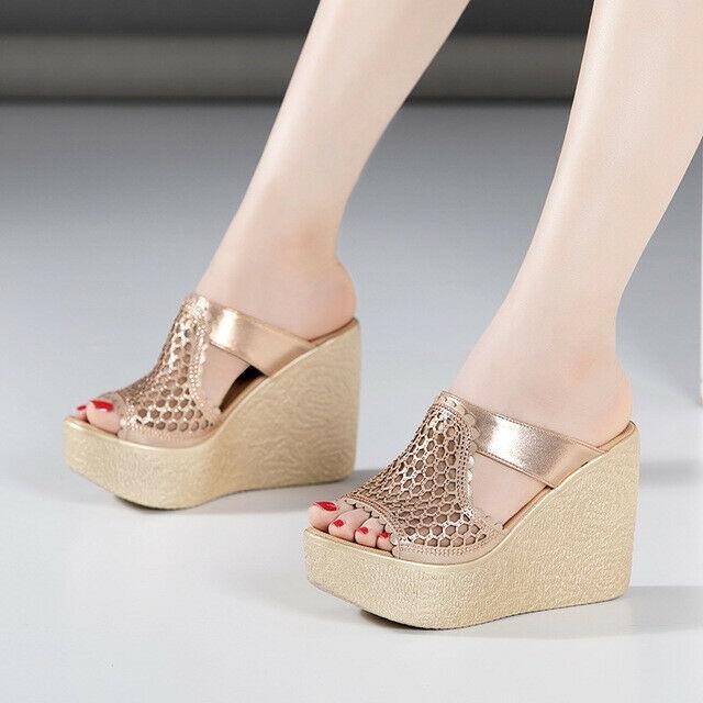 PANTOFOLA D’ORO Ciabatte donna plateau zeppa tacco alto sandali punta aperta scarpe decolte nuove