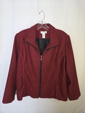 St. De Ann Women's Vintage Jacket Style Top Blazer Size XL Red And Black Zip