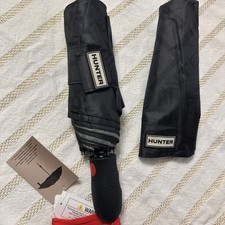 HUNTER Vented Compact Umbrella In Logo Patch Double Sided Black/Gray w/ Cover