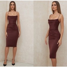 HOUSE OF CB 'Anja' Raisin Satin Corset Midi Dress /Size S NWOT