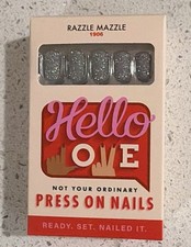 Hello Love Press On Nails Short Fine Silver Glitter Razzle Mazzle 🪩