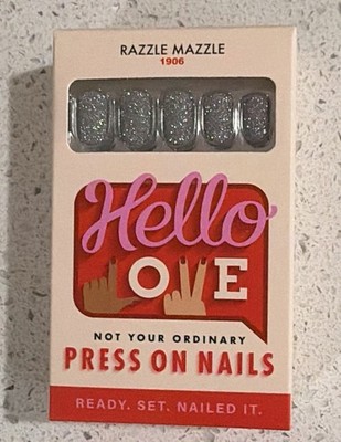 Hello Love Press On Nails Short Fine Silver Glitter Razzle Mazzle  