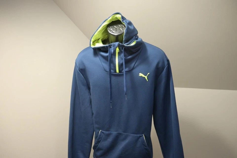 Sudadera con Capucha Puma 1/4 Cremallera Polar Azul Atlético Elastizado Rendimiento Para Hombre Talla Grande Foto 3 de 4