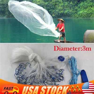 10FT Fishing Cast Net Bait Easy Throw Hand Cast Strong Nylon Trap Line Mesh  USA | eBay