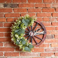 Wagon Wheel Wreath Spring and Summer Wreath Lifelike Reusable and Welcome Sign