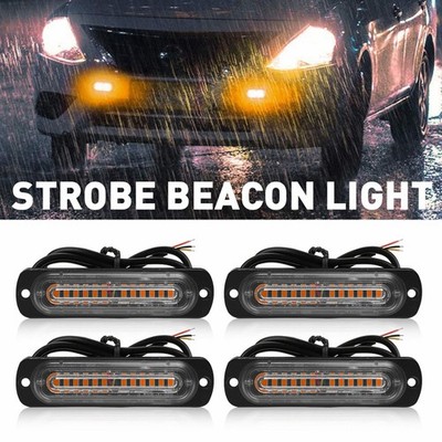 4X Amber 4 LED Car Truck NEW Beacon Warning Hazard Flash Strobe Light Bar USA