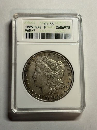 1889-S Morgan Silver Dollar ANACS AU55 Soapbox Tough Date San Francisco Mint