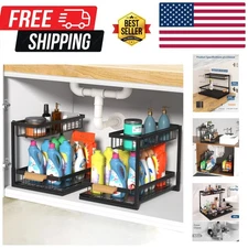 Stylish 2-Tier Under Sink Organizer Set: Durable Metal for Kitchen & Bath