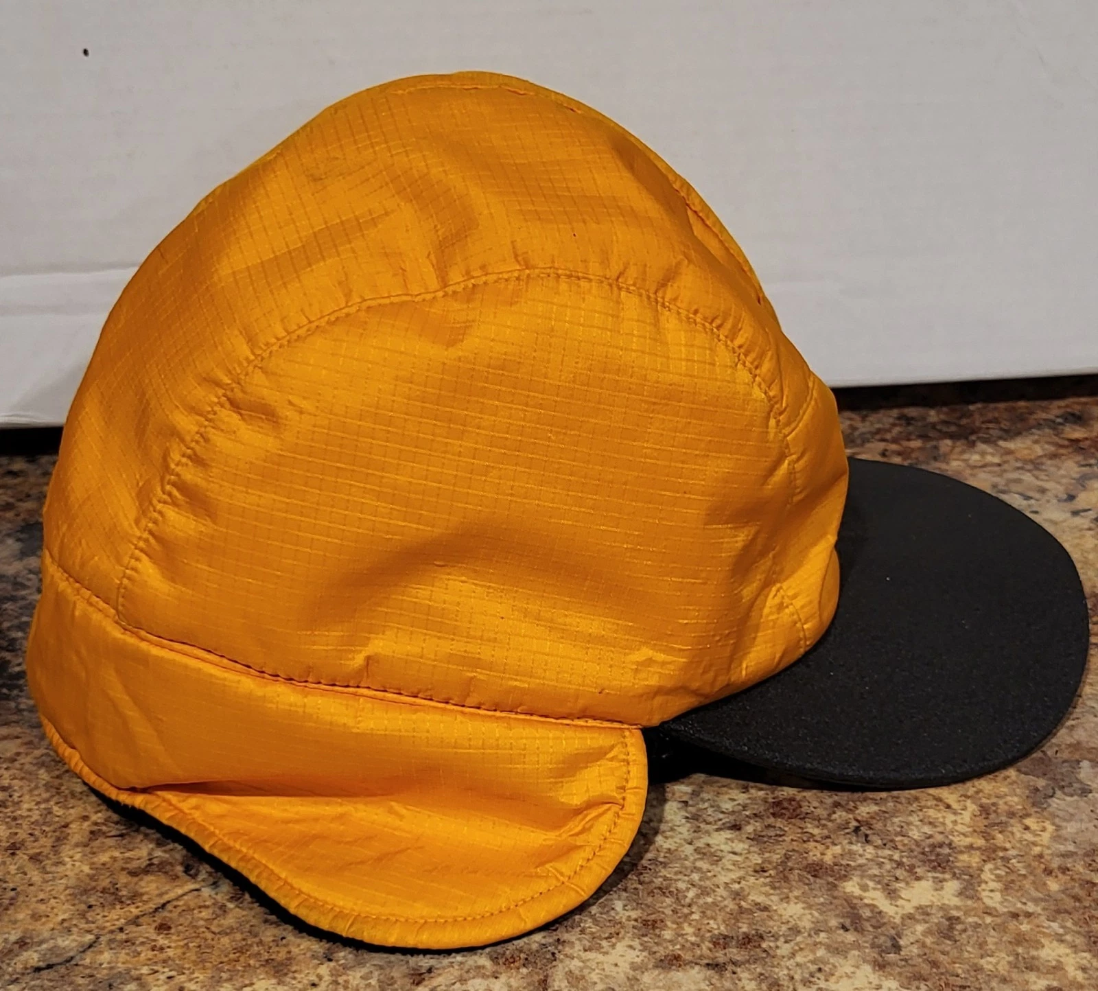 LL Bean Goretex Ear Flap Ball Cap Hat Polartec Fleece Lined USA Yellow Vintage
