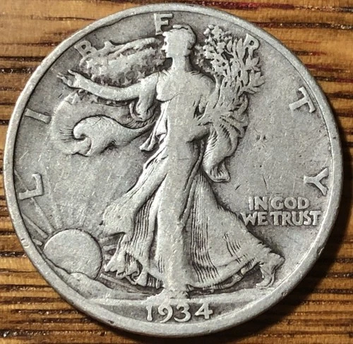 1934 D Walking Liberty Silver Half Dollar- Nice VF quality Coin - FREE SHIPPING