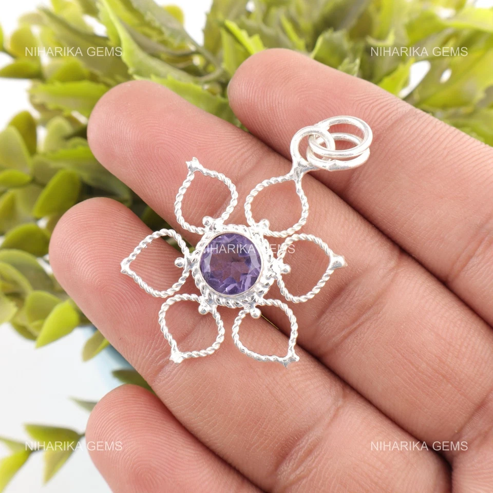 Plata de Ley Natural Iolita Elegante Boda Madre Negro Friday Nuevo Colgante - Imagen 4 de 4