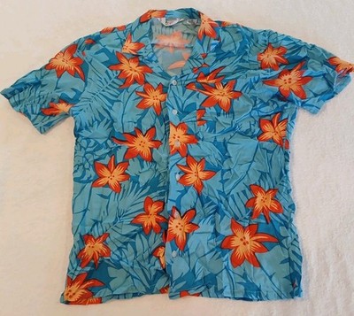Tropically Yours Shirt Retro Men's Medium 90s Tropical Print Blue Orange Green
