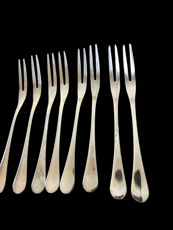 8 Vtg Stainless Seafood Cocktail Pickle Forks 5 1/8” Minimalist Two Prong Fork - Image 2 of 4