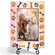 Pet Picture Frame 4x6 Wood - Dog Paw Prints, Gift for Dog Lover, Memorial Pet...