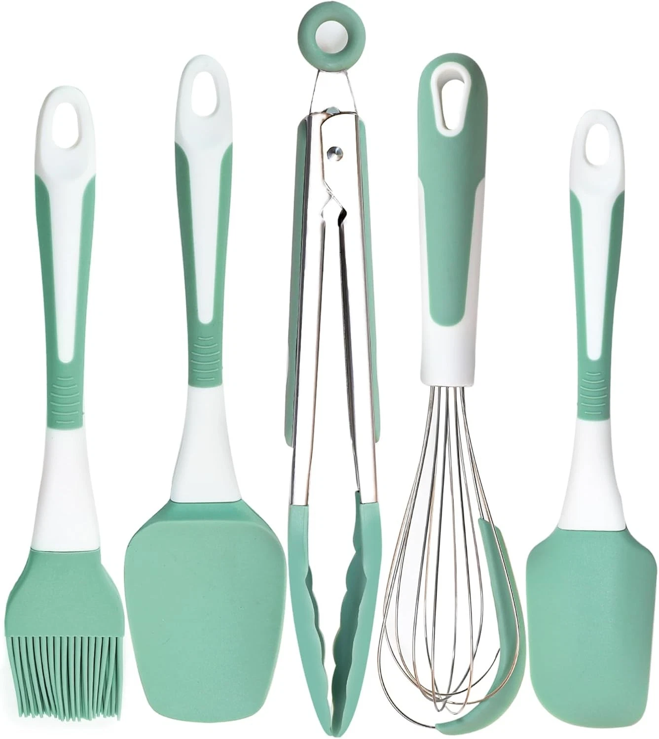 XoYoZo Silicone Kitchen Cooking Utensils Set Heat Resistant, 5 Medium, Green