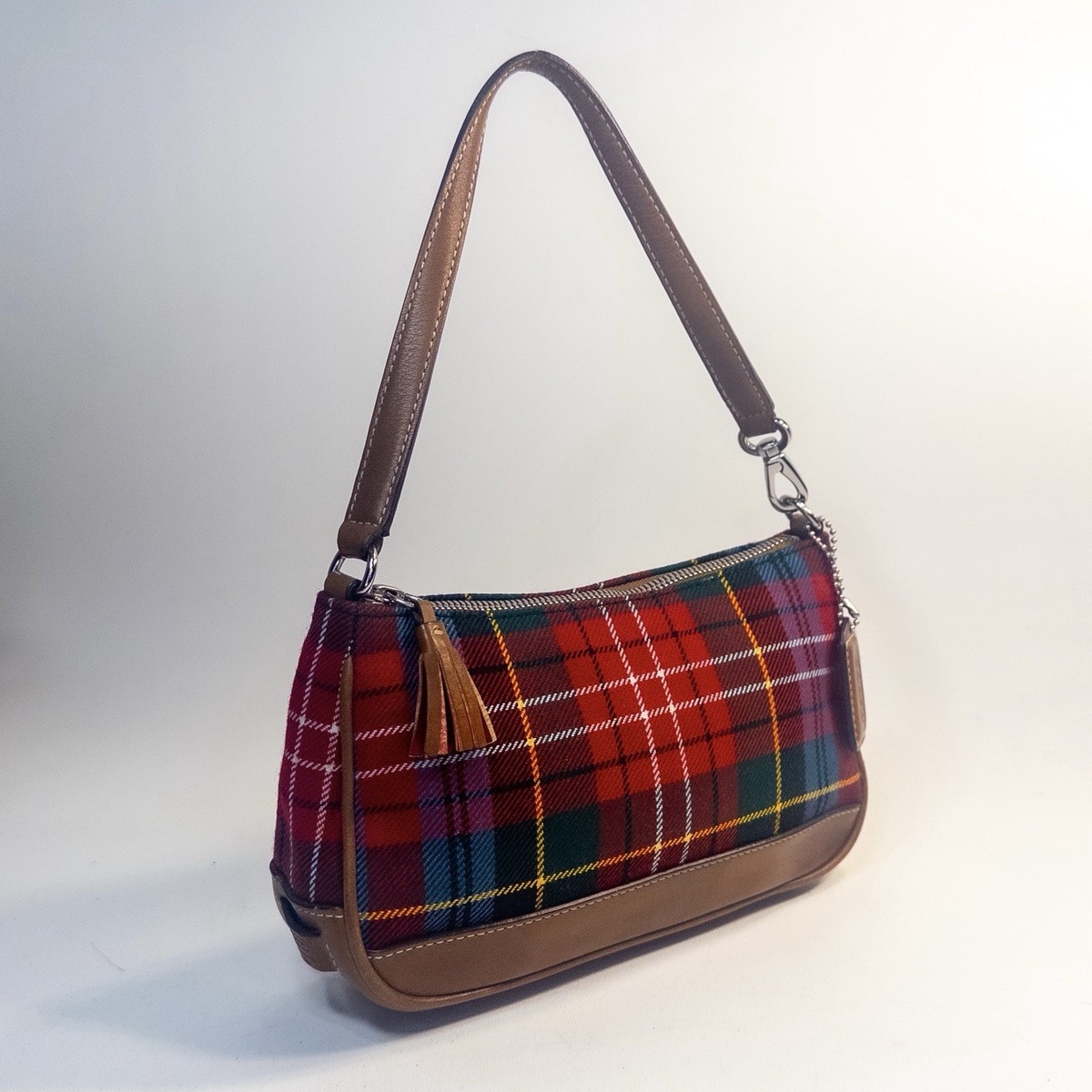 バッグ COACH Signature plaid pattern shoulder Vintage Coach Holiday Plaid Demi Leather Wool Shoulder Bag Y2K | eBay