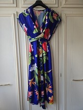 Zara Blue Floral Midi Medium Sleevless Gold Buttons Wrap Look Design, Side Slit