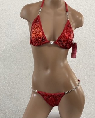 npc bikini competition suit Red Small top small bottom