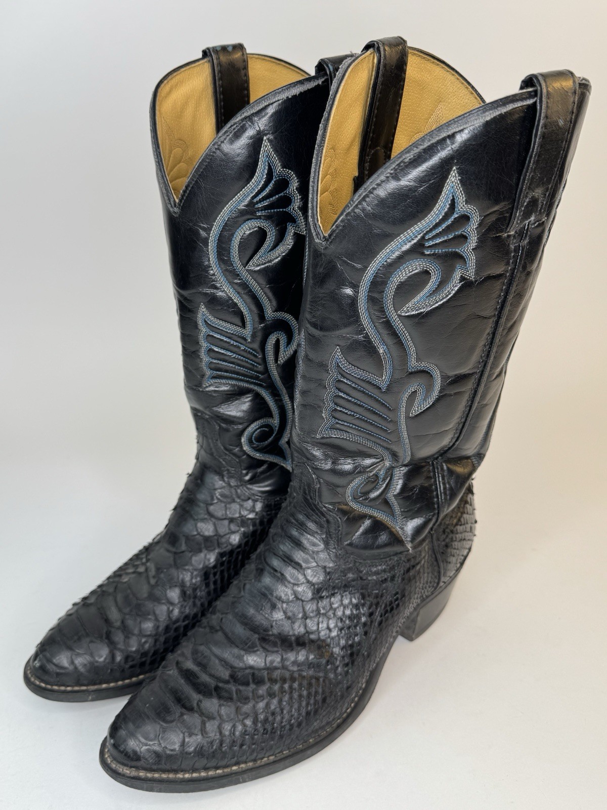 Python Cowboy Boots Black Men Pointed Toe Exotic … - image 1