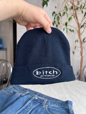 Vintage 90s Bitch Skateboarding Beanie Hat Logo Embroidered