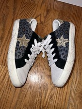 Vintage Havana Women s Sneakers Gold Glitter Heel Star Leopard Print Zipper