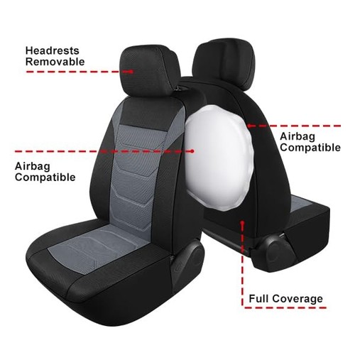 3D Air Mesh Car Seat Covers Washable and Breathable Premium Full Set Black/Gray - Picture 5 of 6