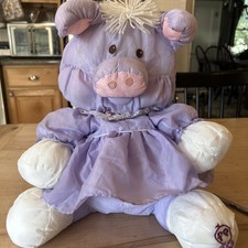 Vintage 1987 Fisher Price Puffalump Purple Pig Plush Lavender Dress 1980s Toy