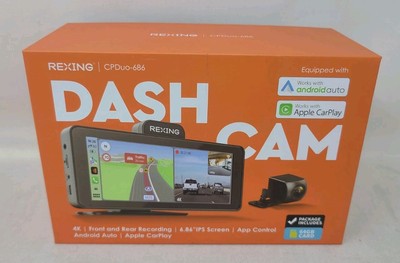 Rexing Dash Cam CPDuo 686 4k 64gb CarPlay Android 6.86 IPS Recording. New