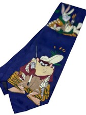 Vintage 90s Looney Tunes Tasmanian Devil Hunting Tie Bugs Bunny Novelty Necktie