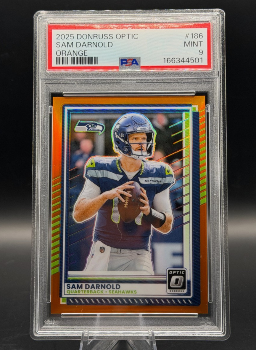 2025 Donruss Optic Sam Darnold Orange /299 #186 PSA 9 Seahawks
