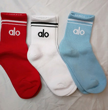 ALO Half Crew Socks 3 Pairs Red White Light Blue One Size Solid