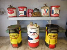 Barn Find Oil Cans (9); License Plate (1); Tins (3); Mobil Pennzoil Valvoline