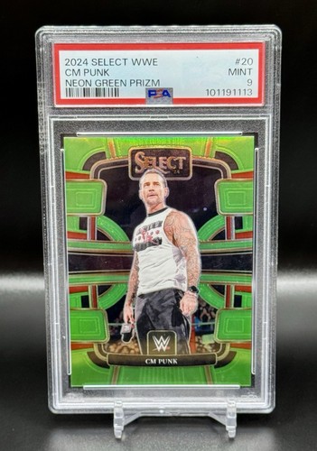 2024 Panini Select WWE Concourse CM Punk #20 Neon Green Prizm #/75 PSA 9