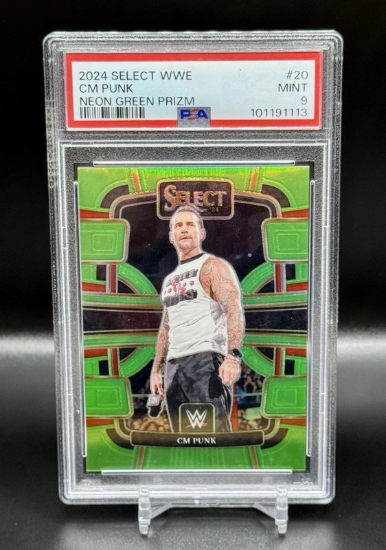2024 Panini Select WWE Concourse CM Punk #20 Neon Green Prizm #/75 PSA 9