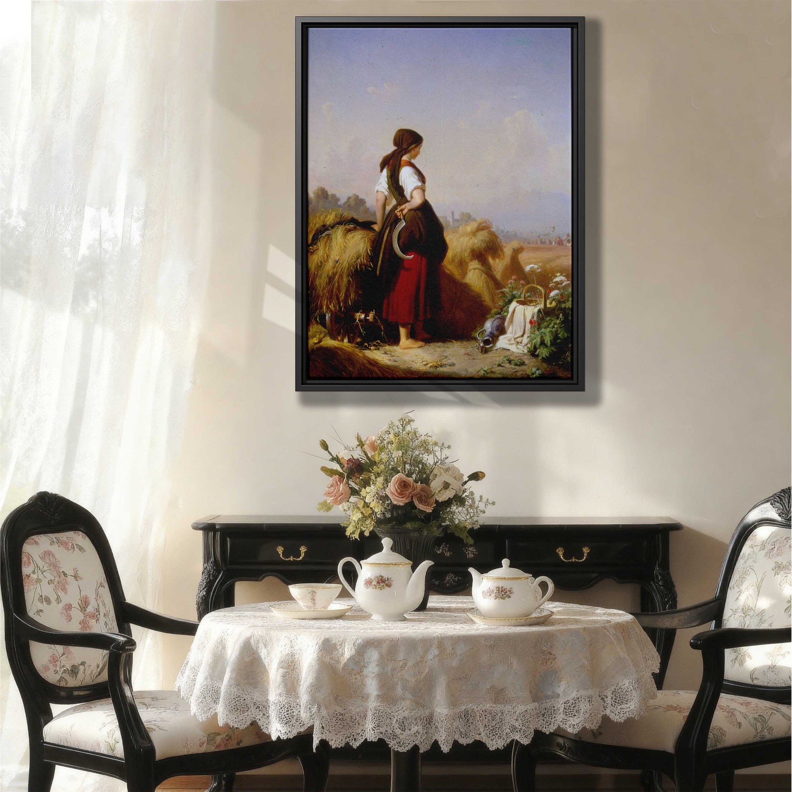 Rustic Oil Painting Canvas Print Rural Artwork Floral Farmhouse Wall Art Decor