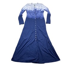 Raquel Allegra L/S Full-Button Crew-neck Maxi Dress Blue tie-dye ombré Sz S