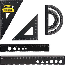 5 Pcs Metal Geometry Set, Math Drafting Ruler Kit- Aluminum Triangle Rulers, Pro