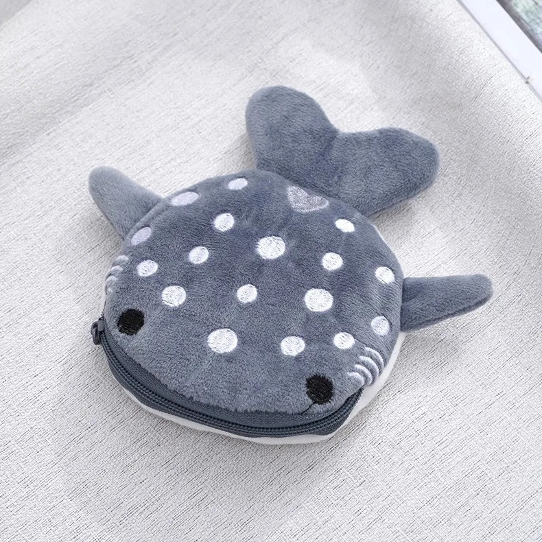 1 Pc Cute Cartoon Shark Plush Coin Purse Zipper Pouch Cable Storage Bag