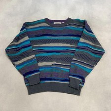 Vintage Abstract Knitted Jumper Patterned Grandad Knit Sweater Men's L