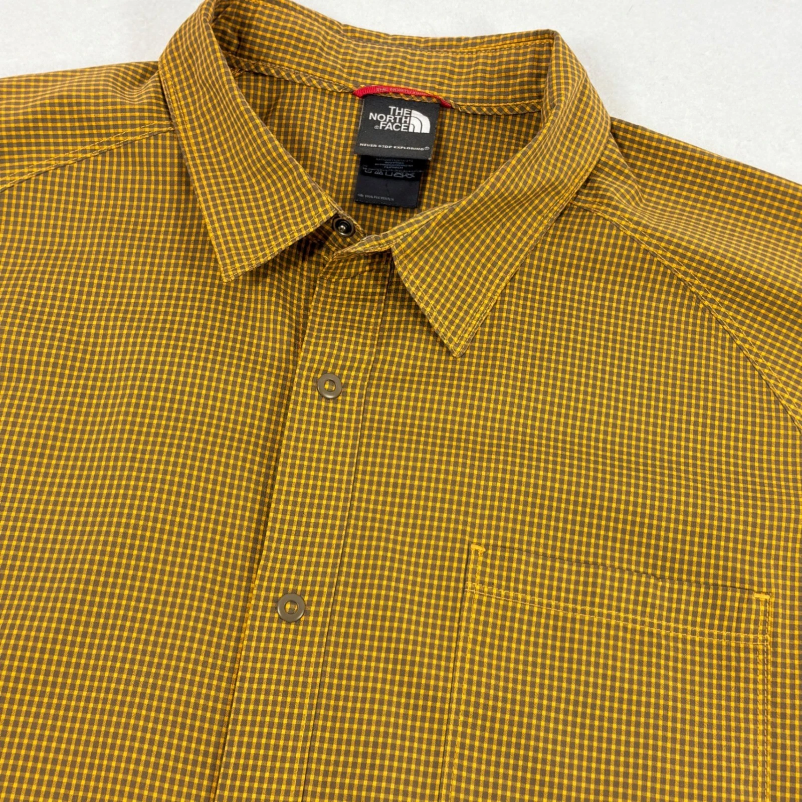 The North Face Gingham Snap Front Shirt Mens XL Yellow Check Gorpcore Hiking EUC